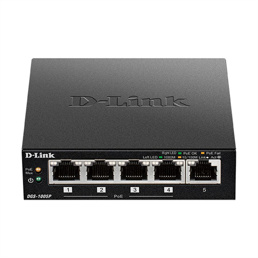 D-Link DGS-1005P/E 5-Port PoE+ Switch Gigabit, 4 PoE+ Ports, 60W