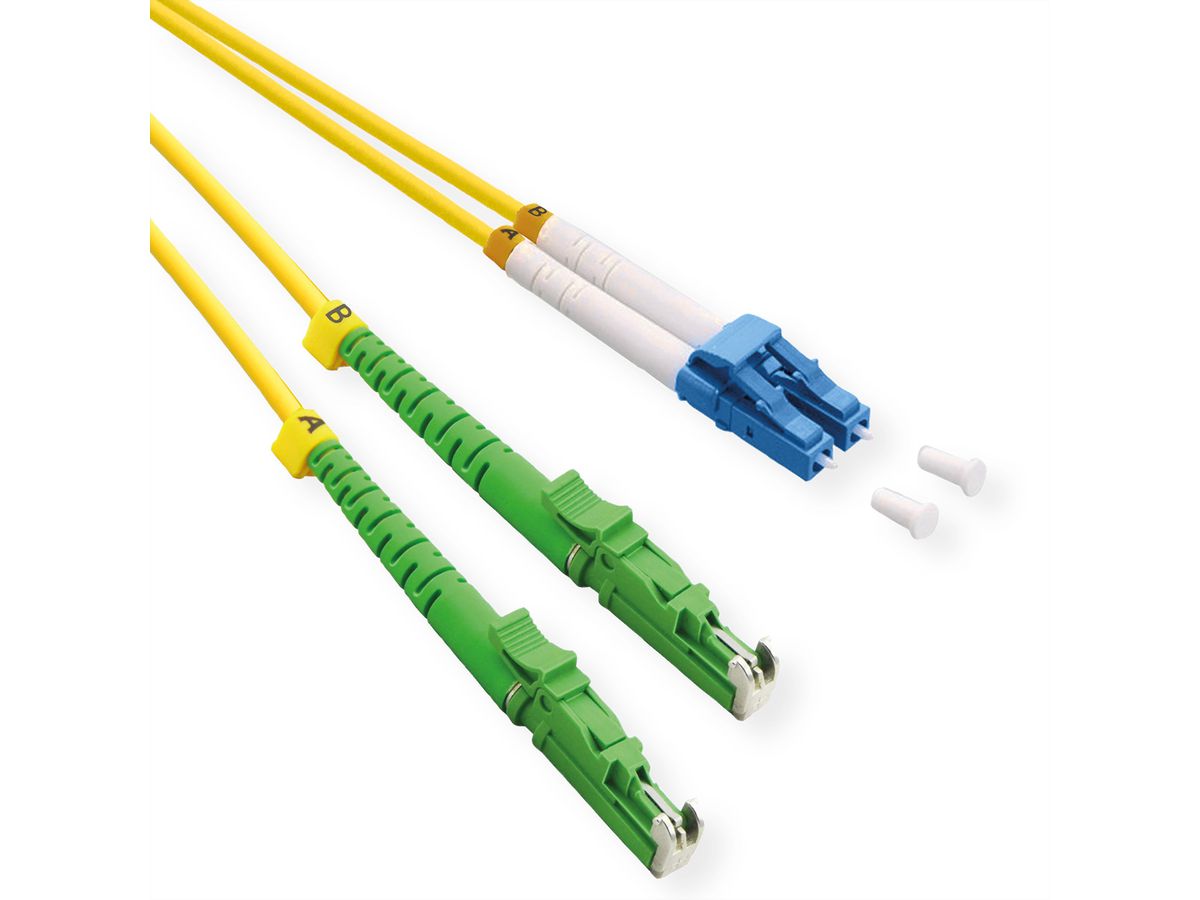 ROLINE LWL-Kabel duplex 9/125µm OS2, LSH APC / LC UPC, LSOH, gelb, 0,5 m
