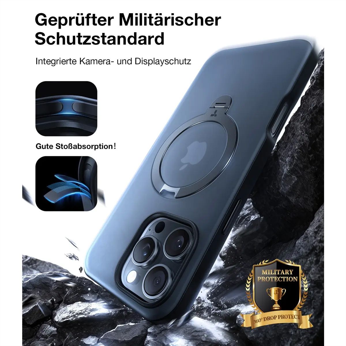 Torras UPRO Ostand Spin Case, iPhone 17 pro Max, MagSafe, noir