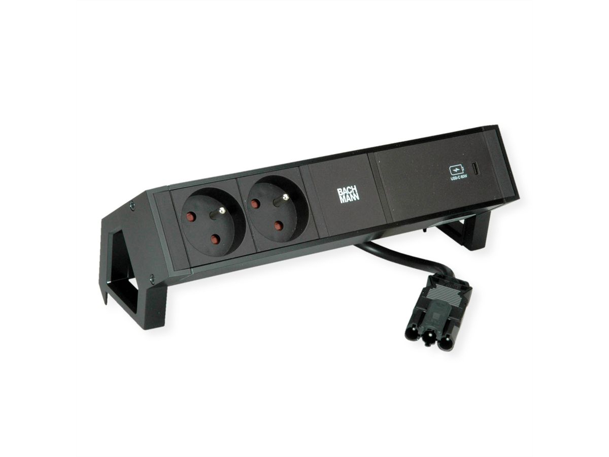 BACHMANN DESK2 2xUTE 1xUSB C 60W 0,2m GST18 RAL9005