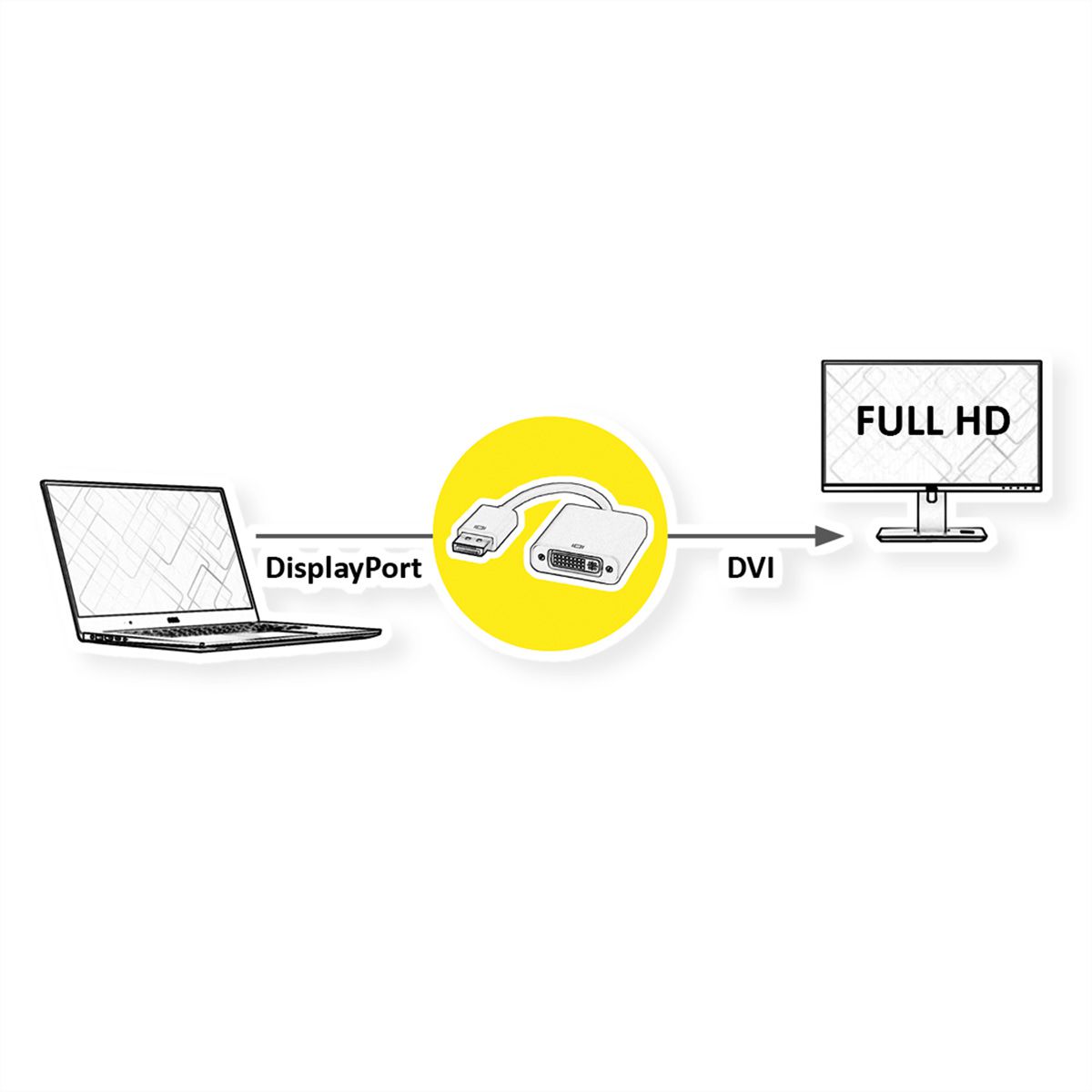 ROLINE DisplayPort-DVI Adapter, DP Stecker-DVI Buchse