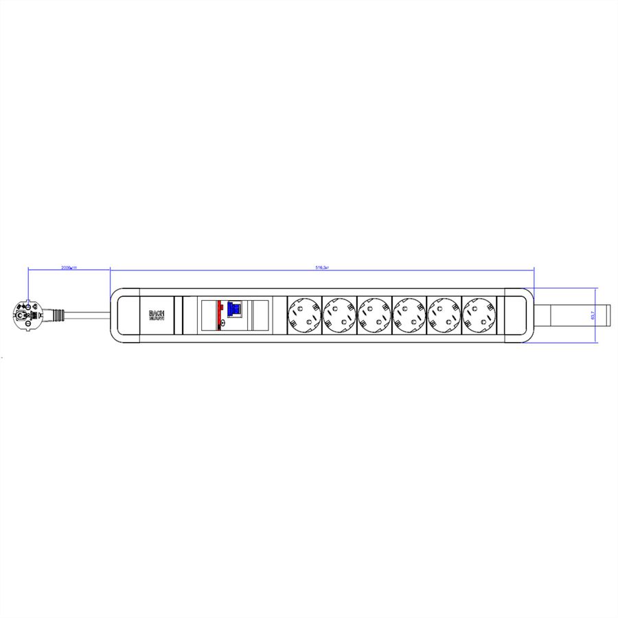 BACHMANN PRIMO 2 6xCEE7/3 1xFI mit Schlaufe 2,0m CEE7/7 RAL5010