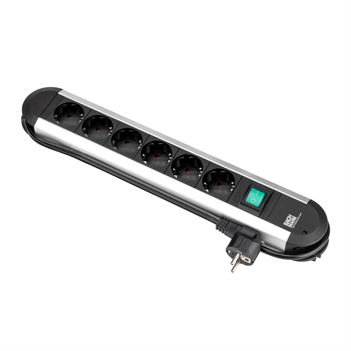 BACHMANN PRIMO Bâti de prises 6x contact de protection, aluminium, avec interrupteur, 1,75 m