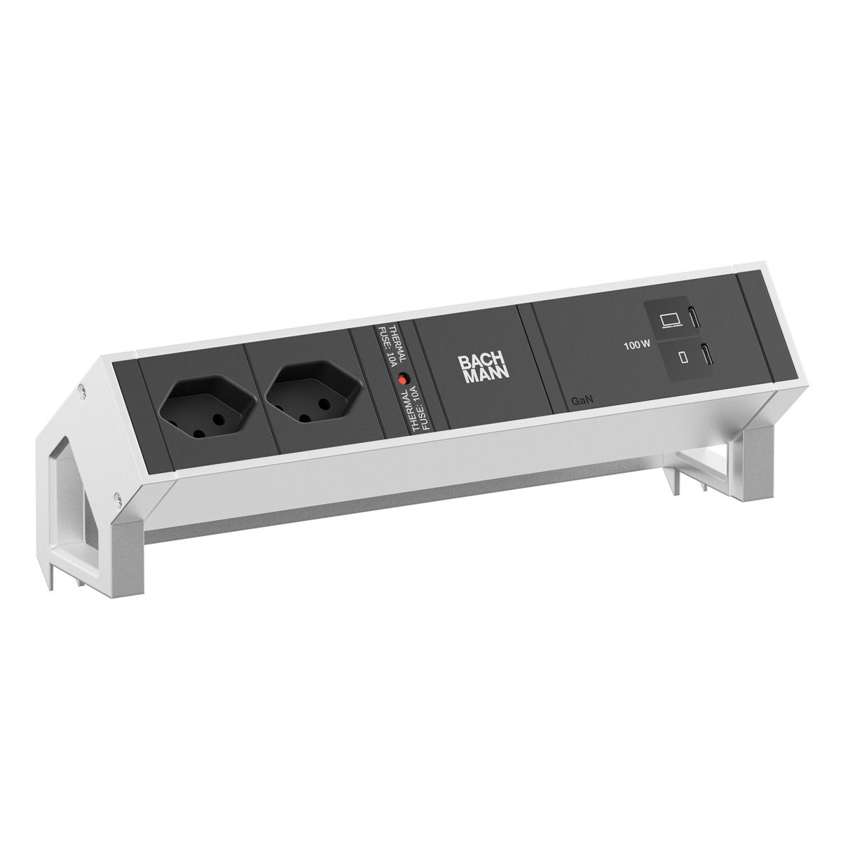BACHMANN DESK2 2xCH 90° 1xUSB C/C 100W, L=0,2m INOX