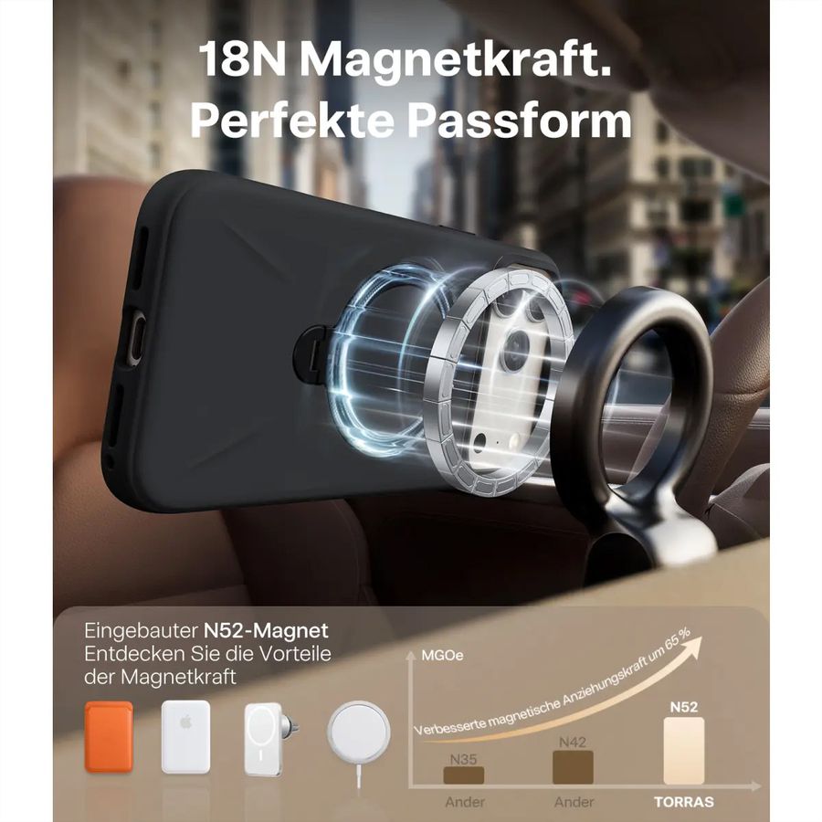 Torras Ostand Spin Softune Case, iPhone 17 Pro Max, MagSafe, noir
