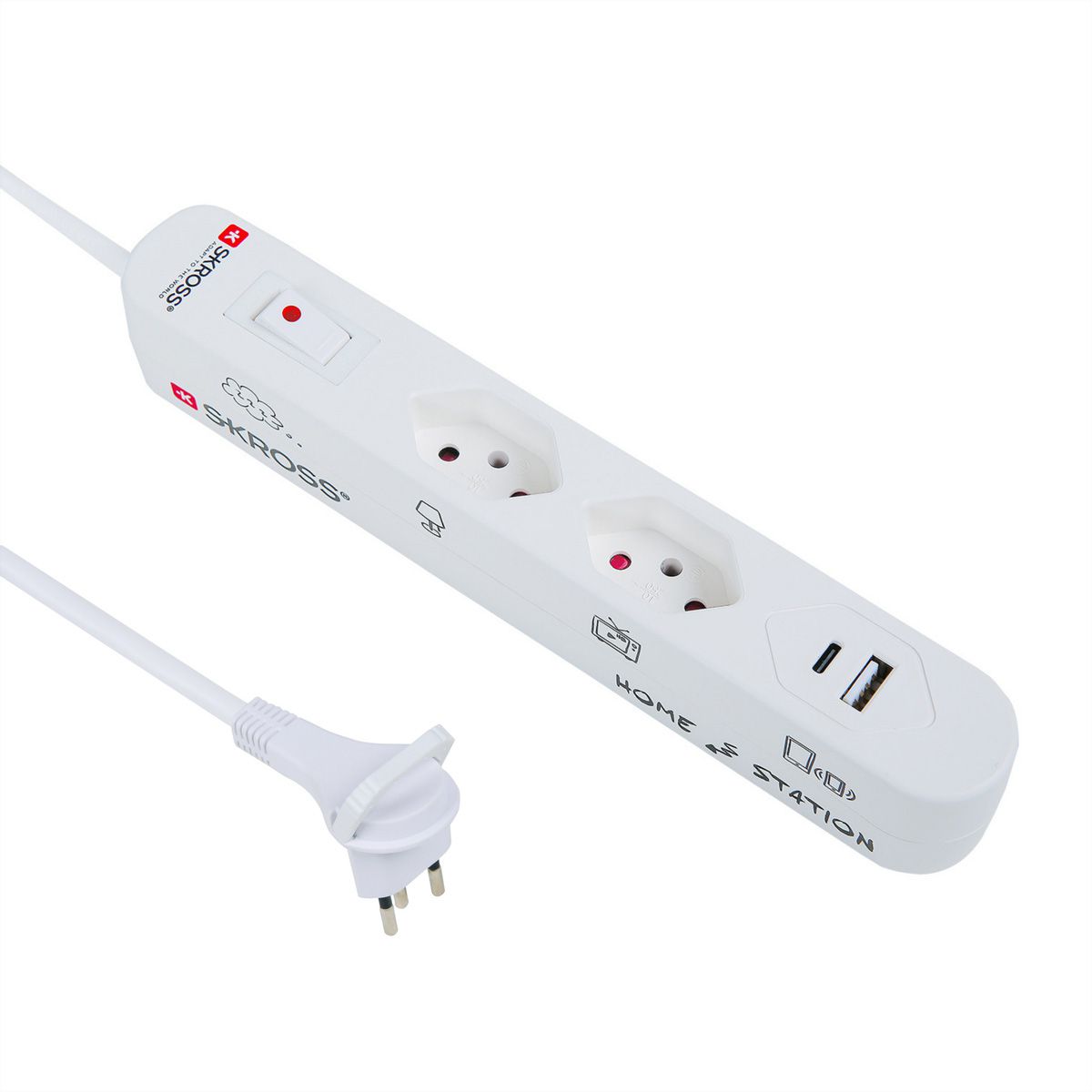 Skross bloc multiprise 2x T13, 1xUSB-C, 1xUSB-A, interrupteur, blanc