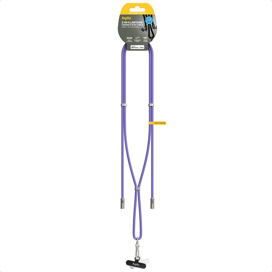 Aqiila Lanyard Lade- & Synckabel CC1, 60W, Typ C zu Typ C, Schwarz