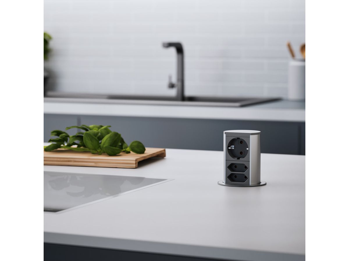 BACHMANN Elevator 1xCEE7/3 2xEuro, Edelstahl, 2 m