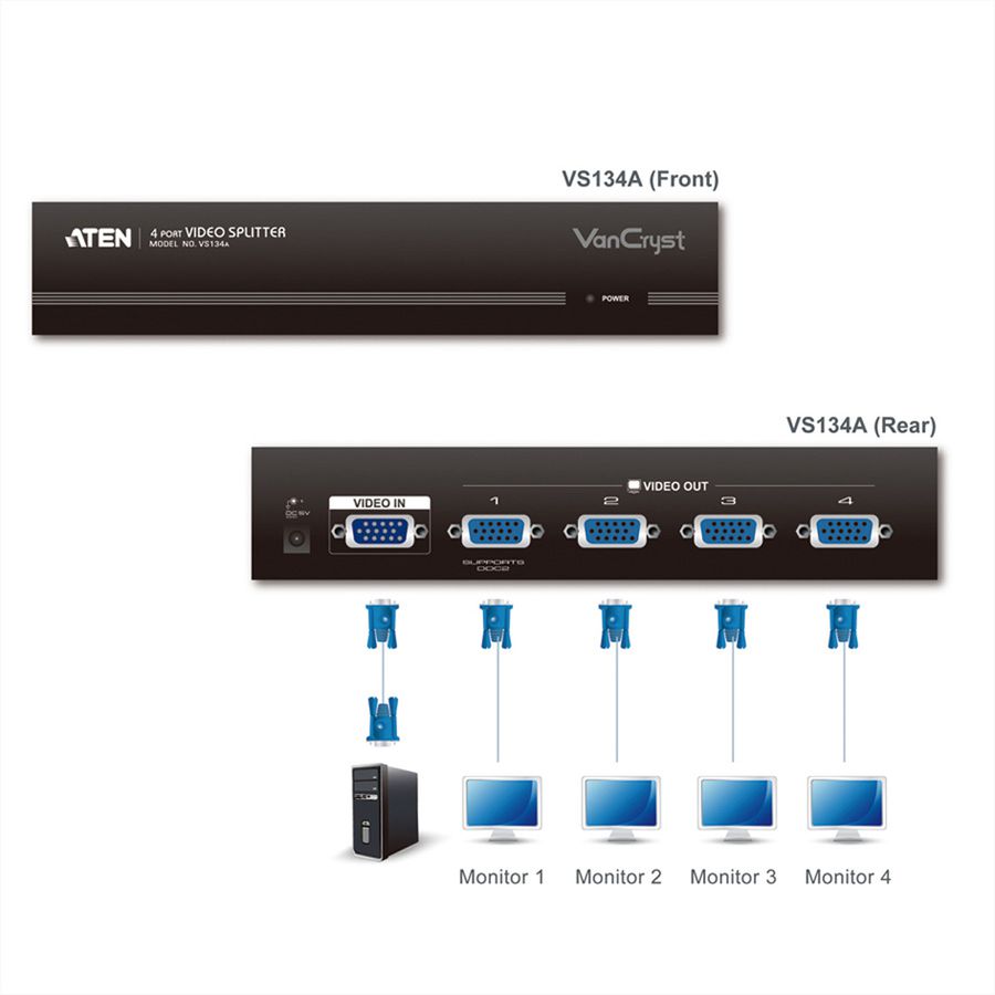 ATEN VS134A Splitter vidéo, 450MHz, 4 écrans