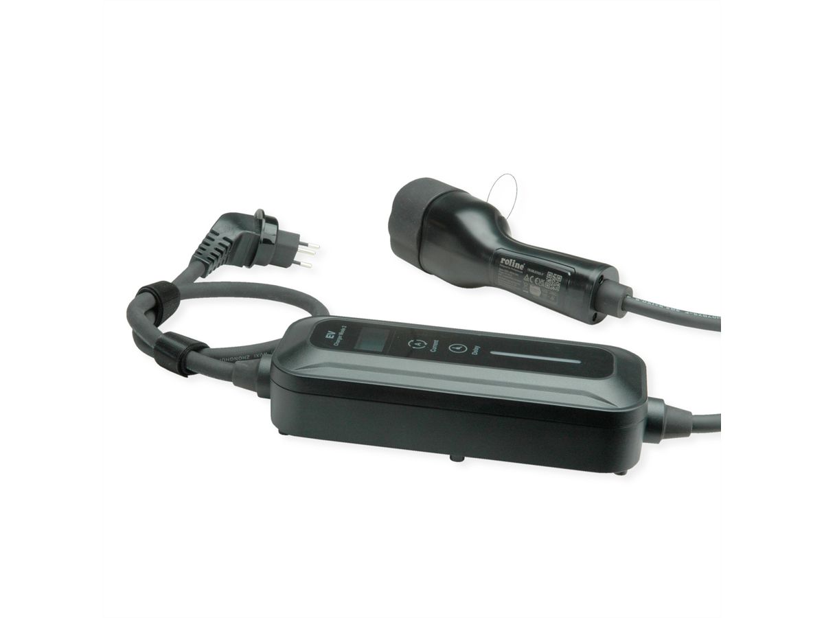 ROLINE Tragbares E-Auto Ladegerät, Typ J & Typ2 Stecker, 1-phasig, Mode 2, 10 A, 2,3 kW, 3 m