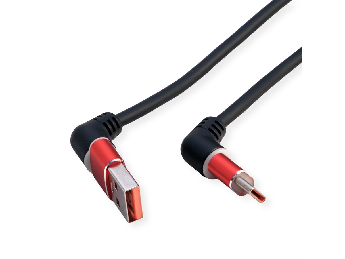 ROLINE USB 2.0 Kabel, Typ-C - Typ-A, ST/ST, 360° Rotation, schwarz / rot, 1 m