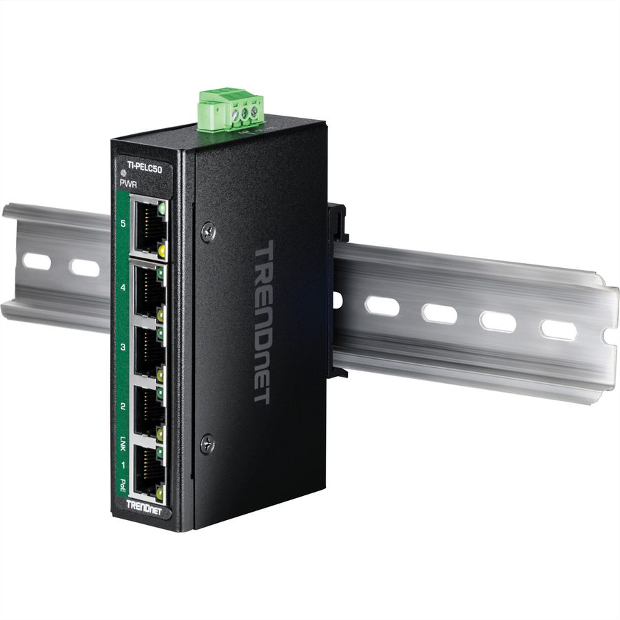 TRENDnet  TI-PELC50 Mini switch industriel rail DIN Fast Ethernet PoE+ à 5 ports