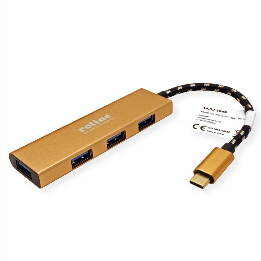 ROLINE GOLD USB 3.2 Gen 1 Hub, 4fach, Typ C Anschlusskabel