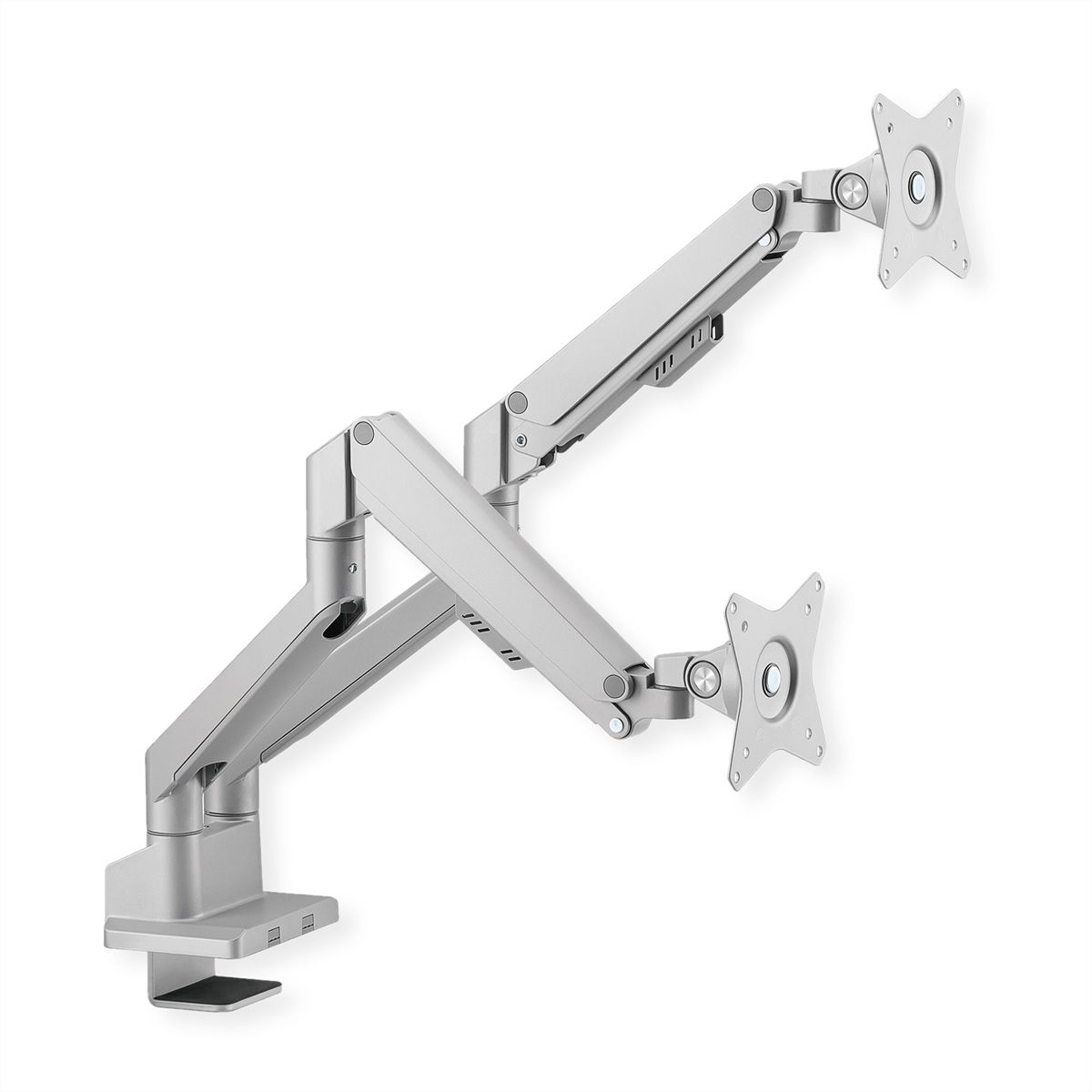 ROLINE Support double LCD, vérin à gaz, 5 articulations, fixation sur bureau, 17-23", jusqu'à 2x 9 kg, argent