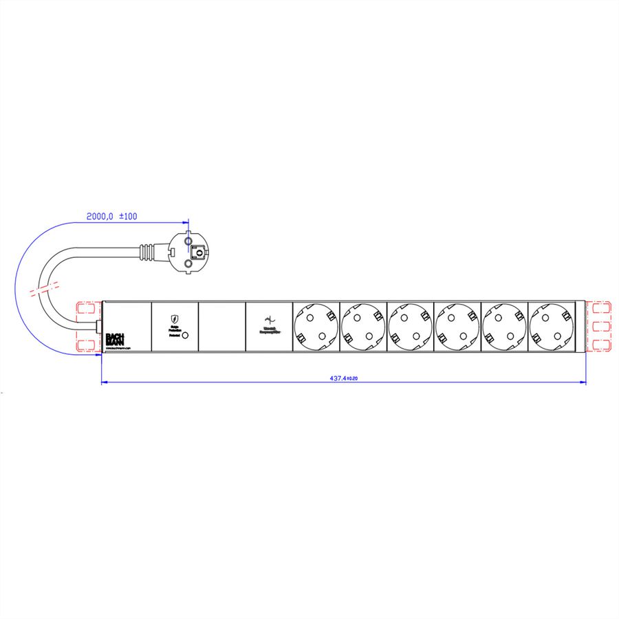 BACHMANN 19" 1UH VM 6xCEE7/3 1xGVS-Plus 2,0m CEE7/7