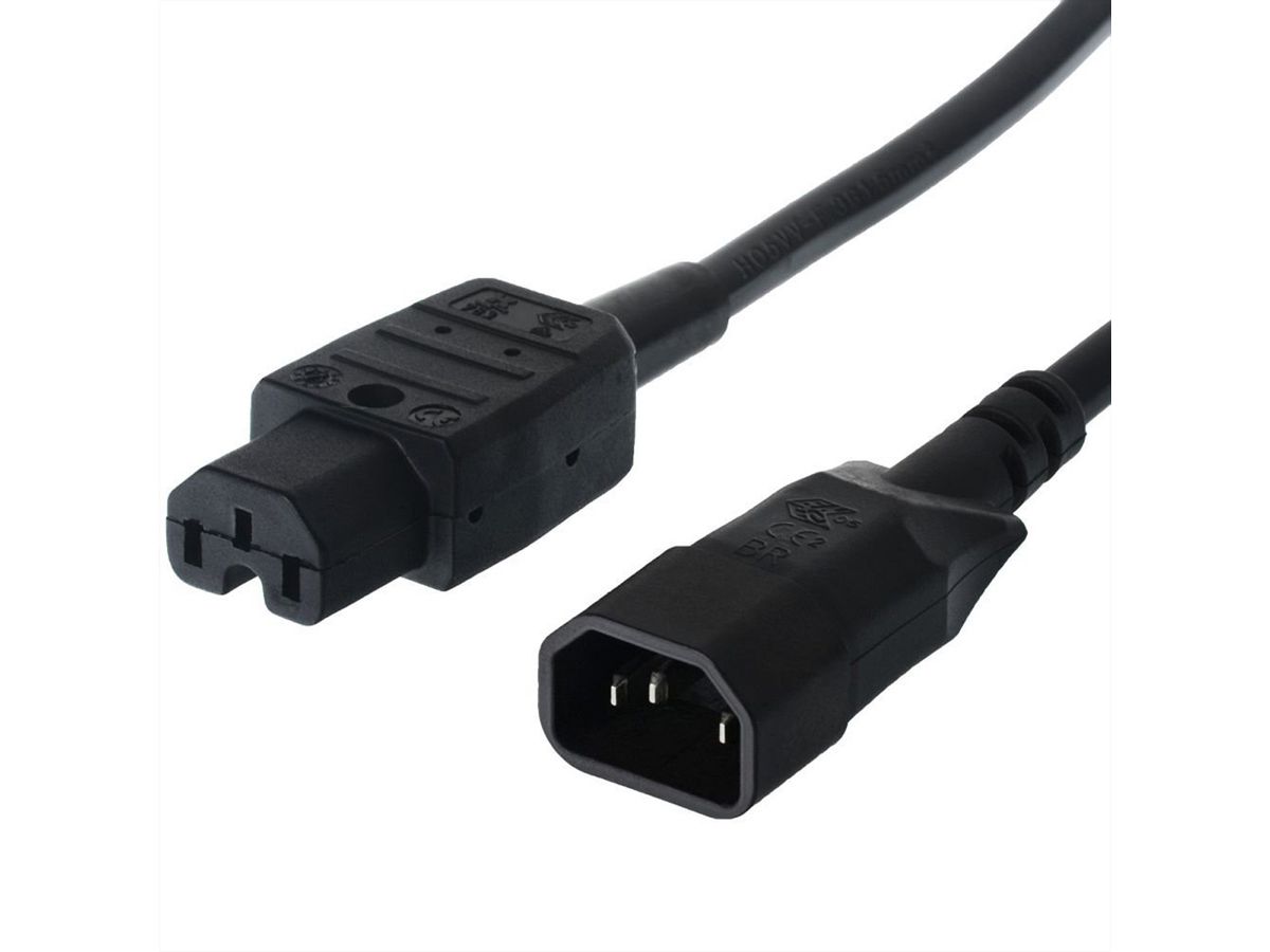 BACHMANN Netzkabel Kaltgerätestecker-Stecker auf Warmgeräte-Kupplung, IEC320 C14/C15 H05VV-F, 2 m