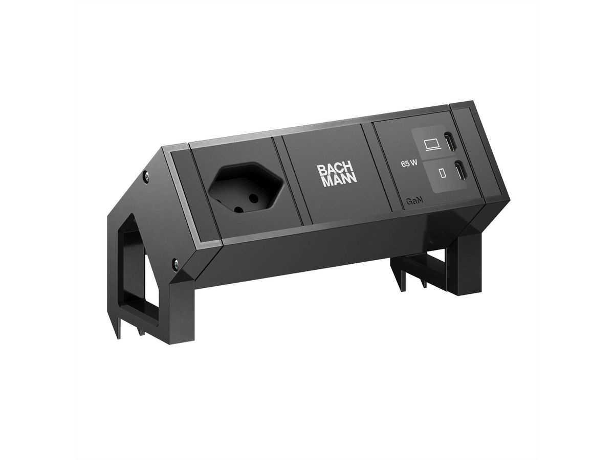 BACHMANN DESK2 1xCH 90° 1xUSB C/C 65W, L=0,2m RAL9005