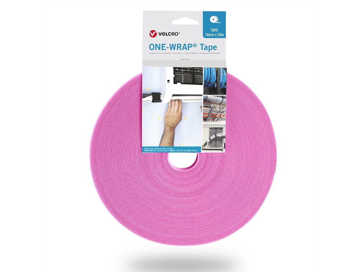 VELCRO® One Wrap® Band 16 mm breit, rosa, 25 m
