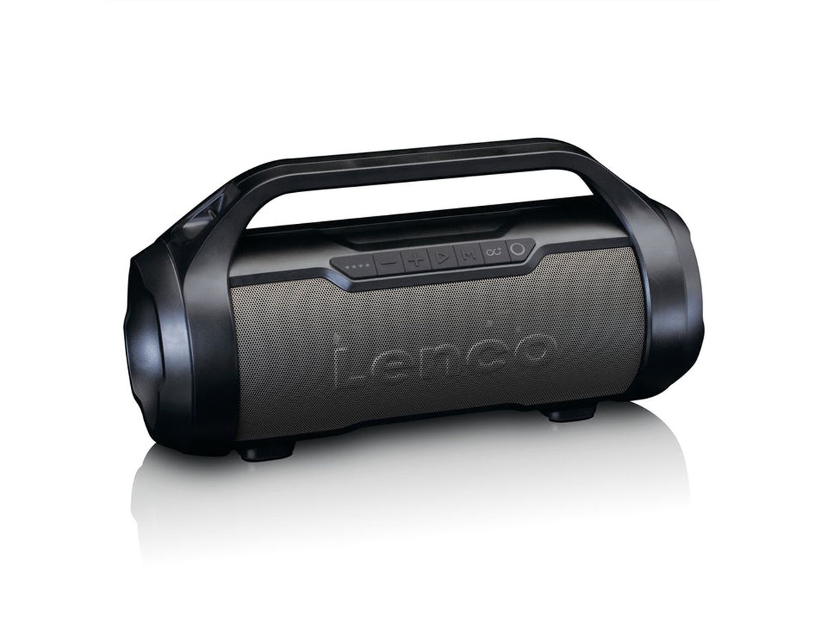 Lenco Boombox, spritzwasser geschützt, schwarz, USB, SD, Radio, Licht