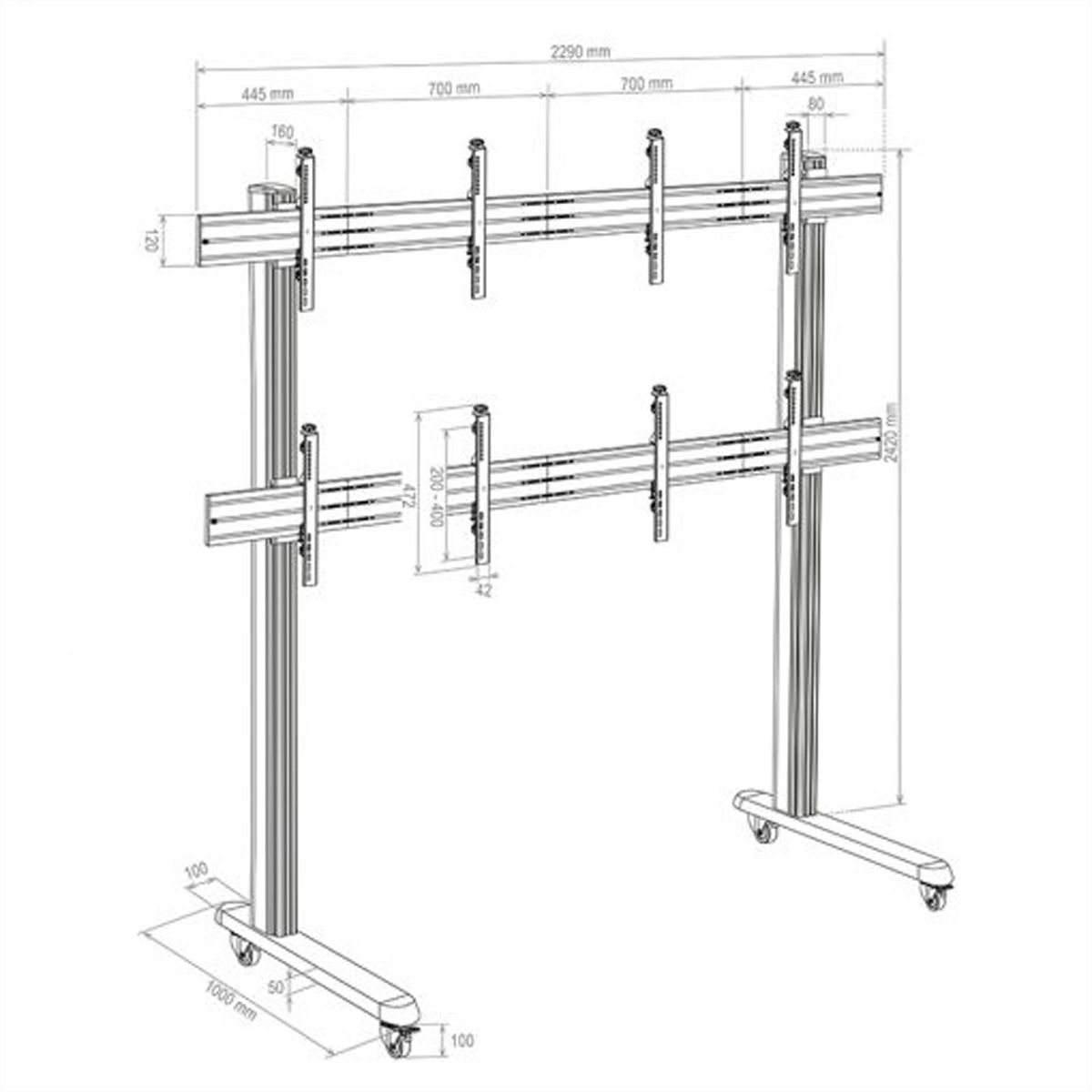 Hagor Wandhalterung HA-VWT 2 x 2 Portrait, Videowall-Trolley, schwarz