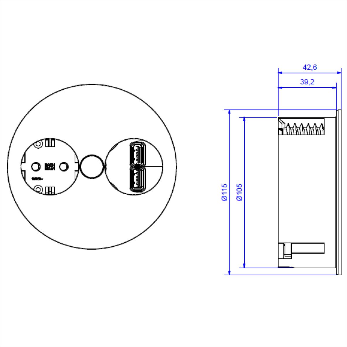 BACHMANN TWIST 1x Schutzkontakt, USB-Charger A/A 15W , GST18-Stecker, chrom, 0,2 m