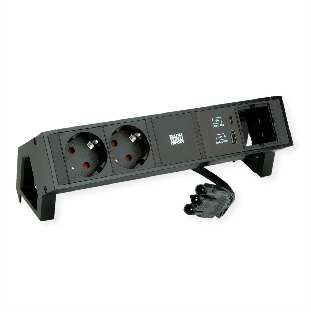 BACHMANN DESK2 2xSchutzkontakt USB A&C, USB Charger 22W 1xABD 0,2m GST18 Schwarz