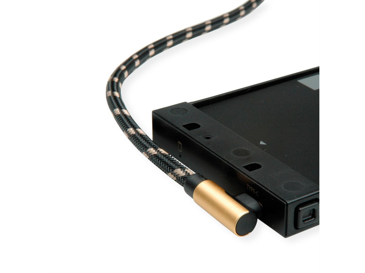 ROLINE GOLD Câble USB 2.0, USB-A mâle reversible - USB-C mâle, 90° coude, 1,8 m