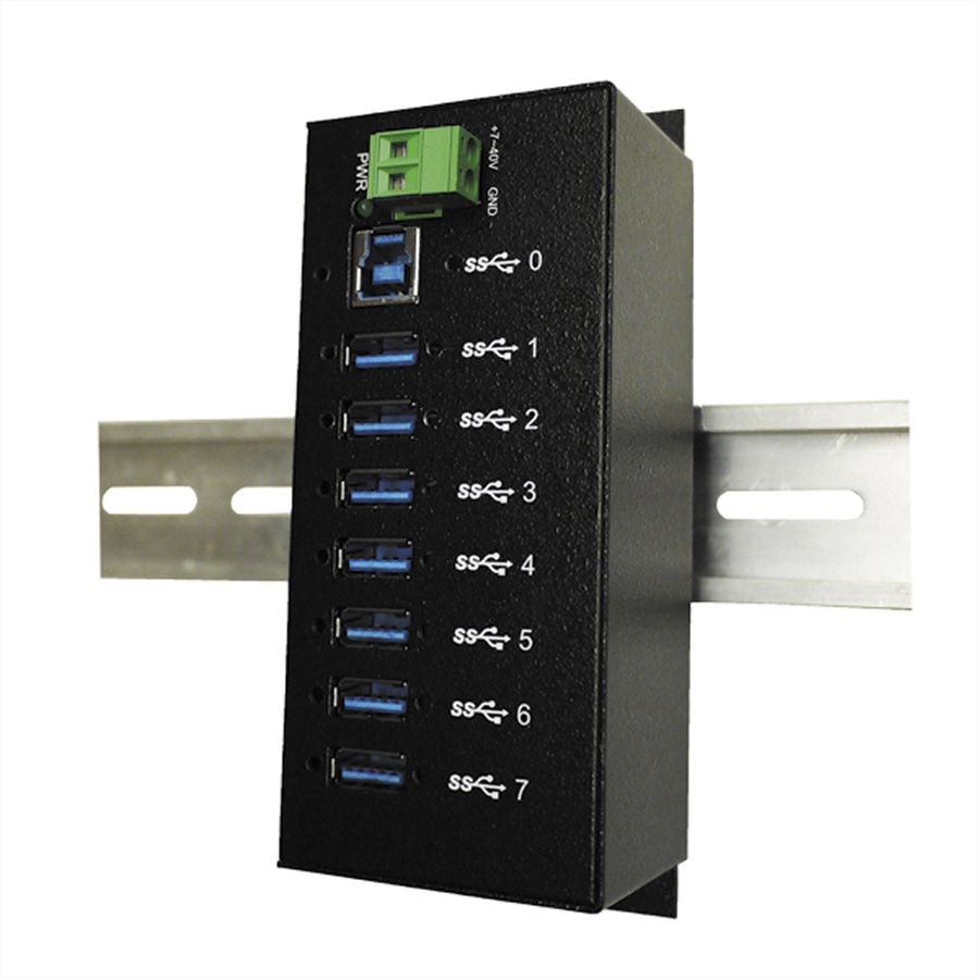 EX-1187HMVS hub USB 3.2 Gen1 à 7 ports, kit rail DIN