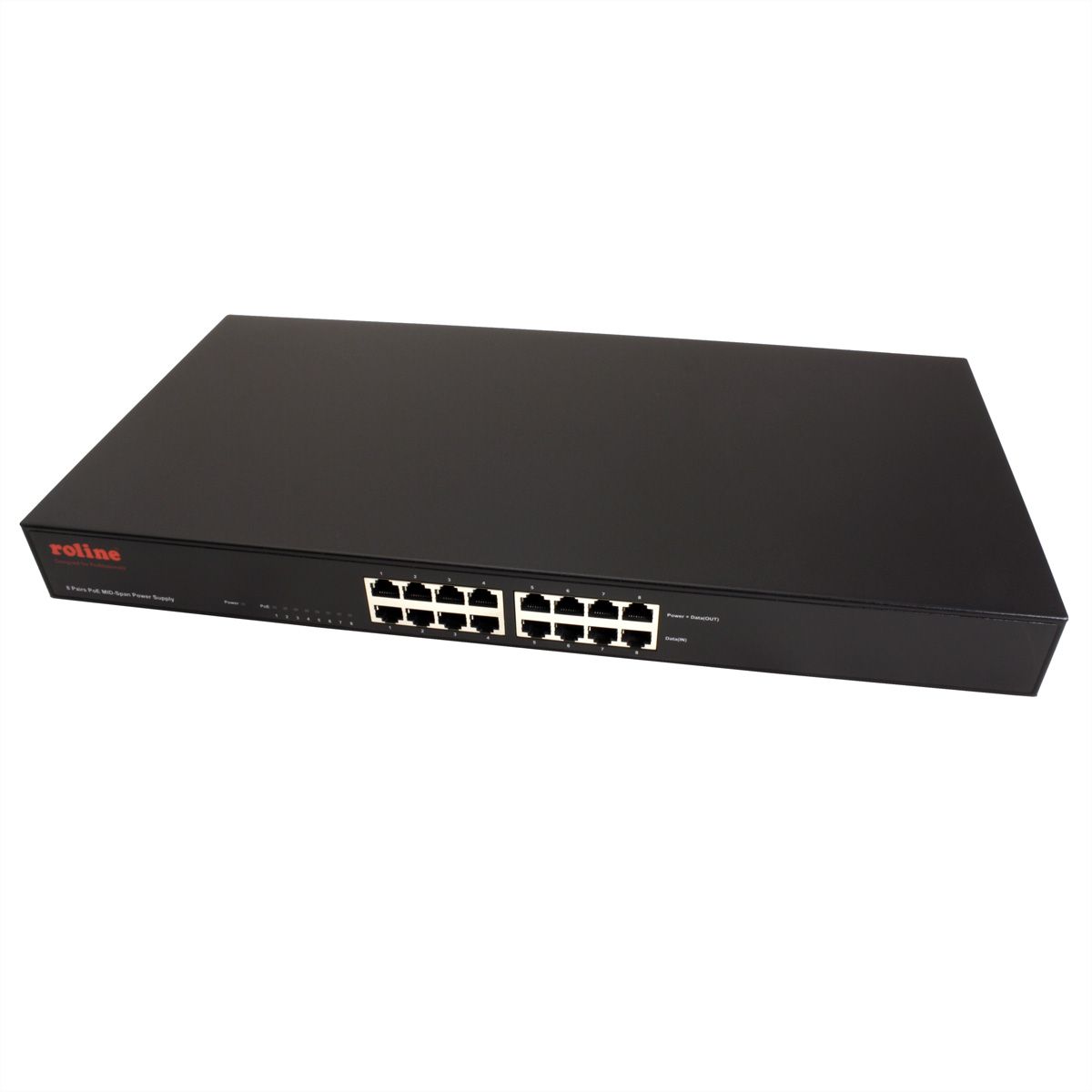 ROLINE 19-Zoll Fast Ethernet PoE Mid-Span Injektor, 8 Ports