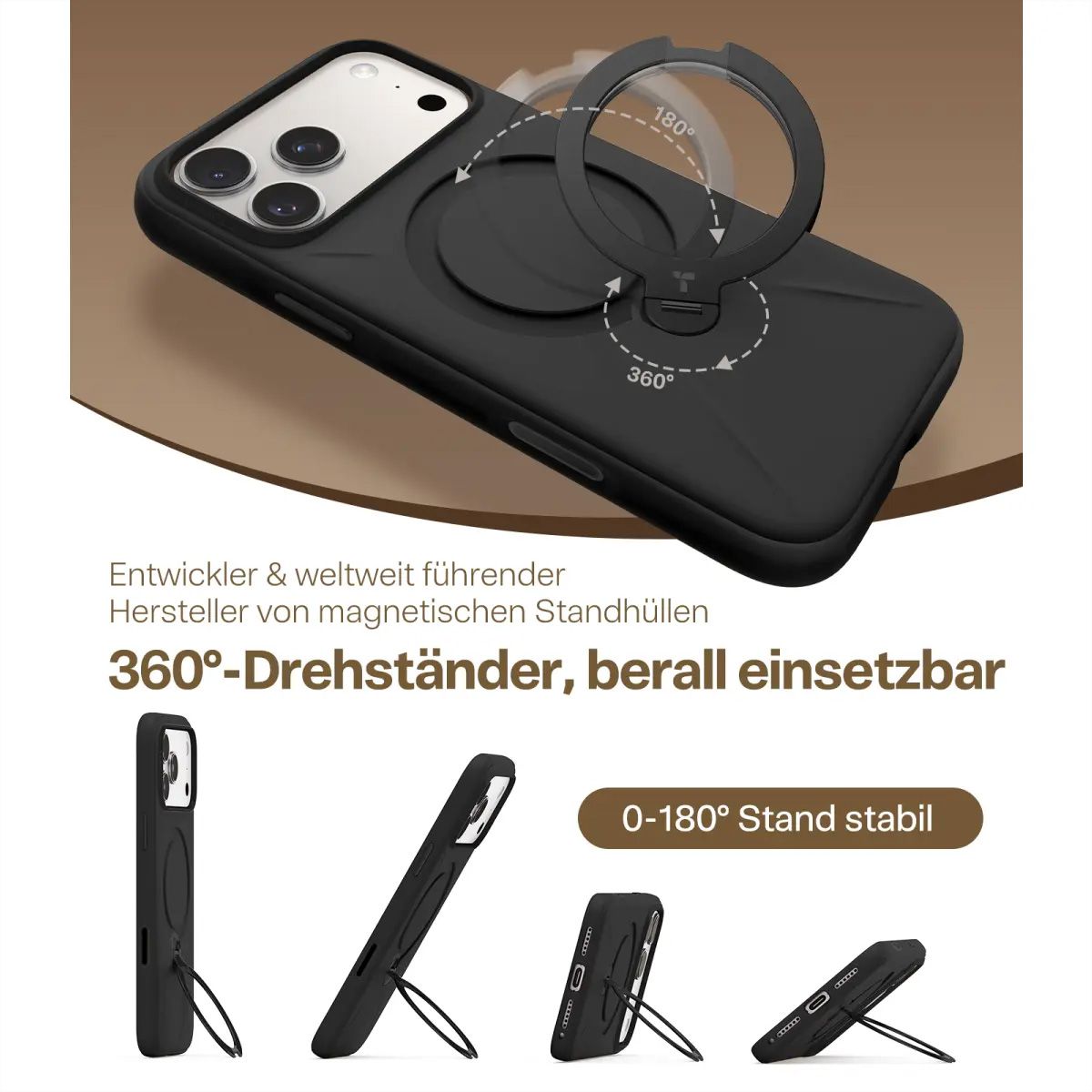 Torras Ostand Spin Softune Case, iPhone 17 Pro Max, MagSafe, noir