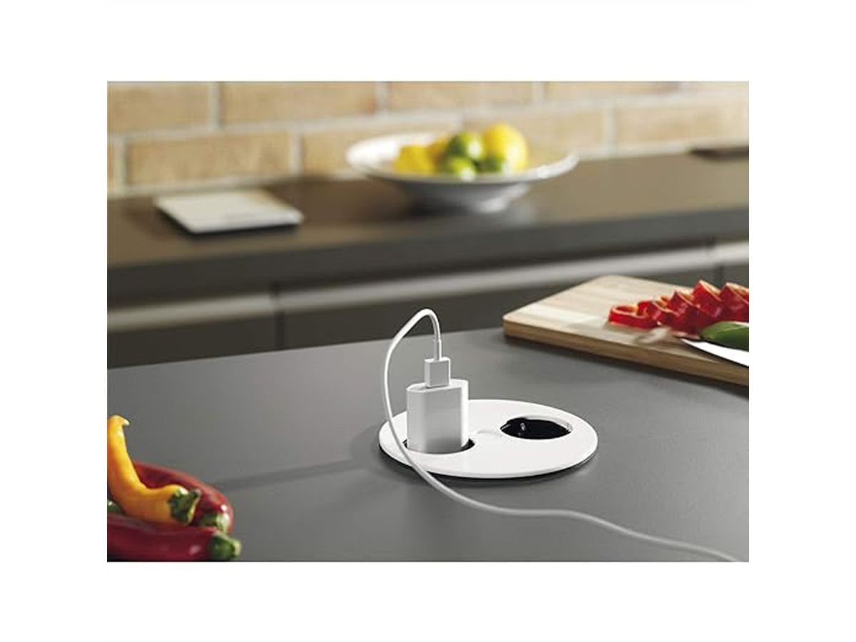 BACHMANN TWIST 1xUTE 1xUSB Chargeur courant 2,0m AEH,RAL9010 30GE