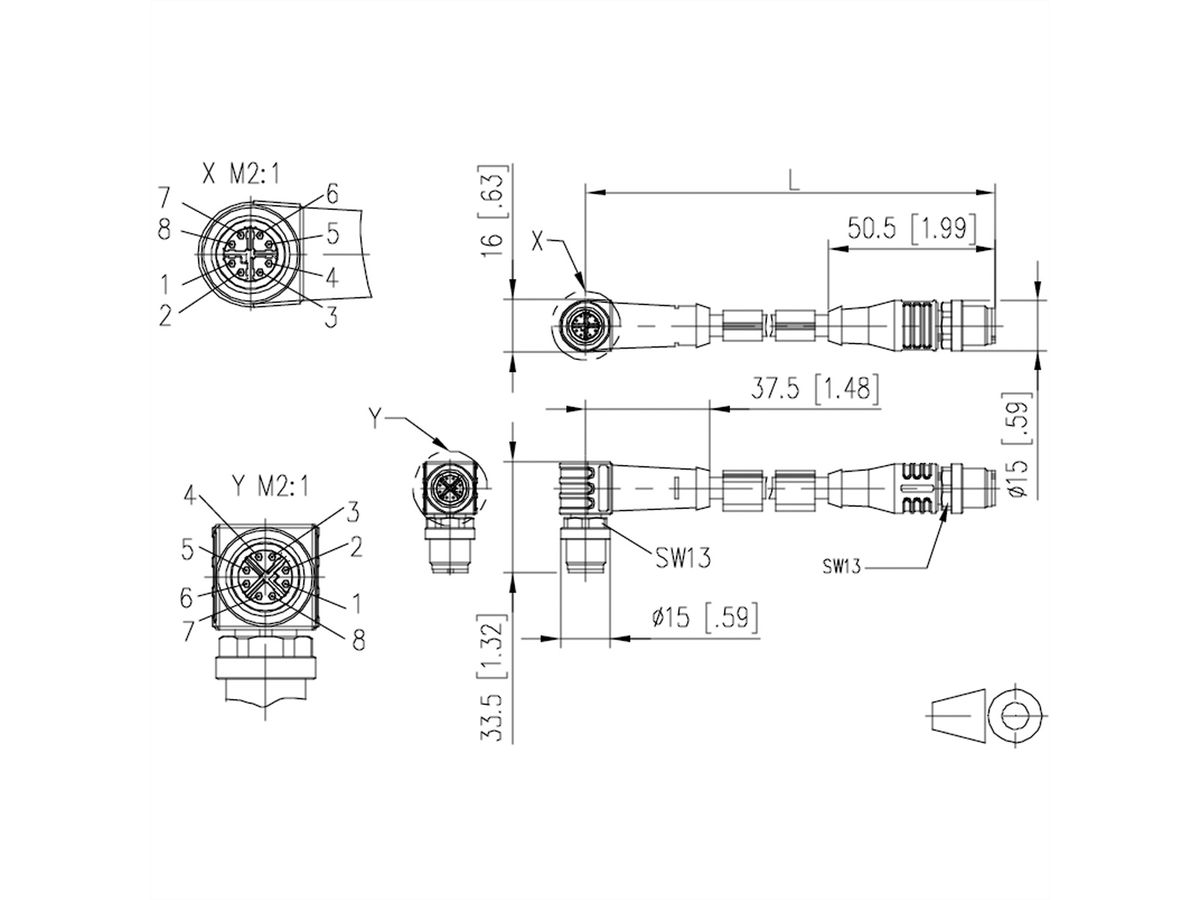 METZ CONNECT Verbindungsleitung M12 ST-M12 ST, 8-pol X-kodiert, gewinkelt-gerade, 1 m