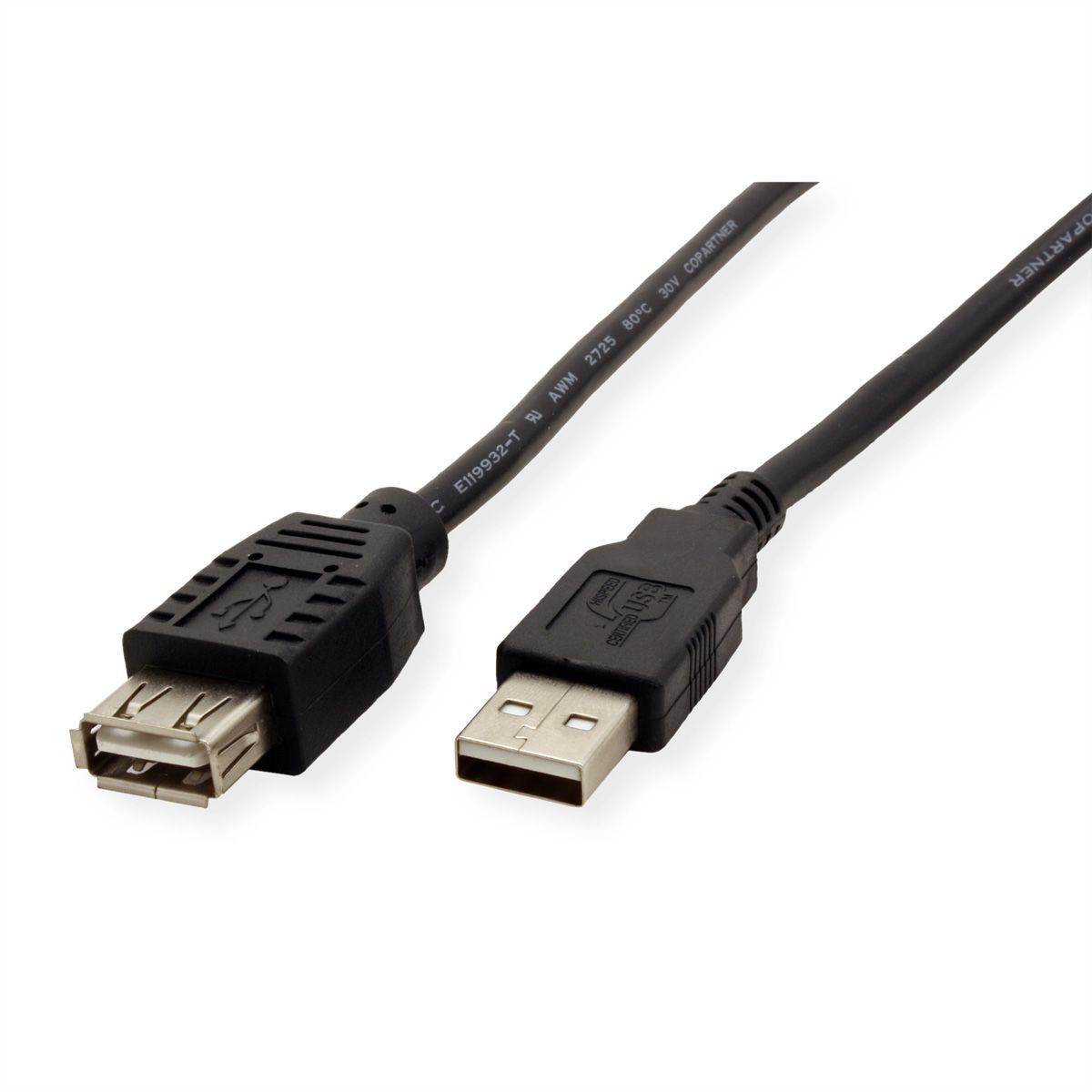 ROLINE Câble USB 2.0 Type A-A, M/F, noir, 1,8 m