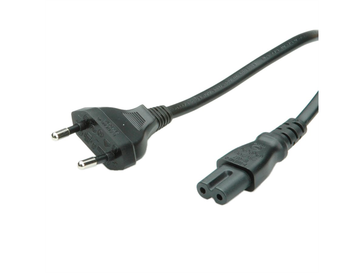 VALUE Netzkabel Euro-Flachstecker auf C7, 2polig, schwarz, 5 m