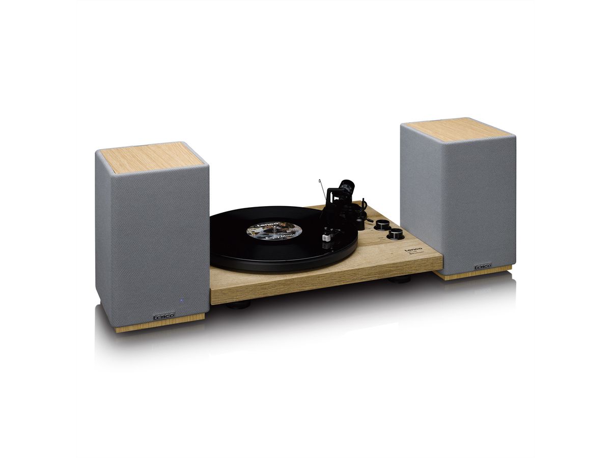 Lenco Haut-parleur actif, 2x40W, bois,, BT, opt.In, USB, AUX, SUB-Out, IR-FB.