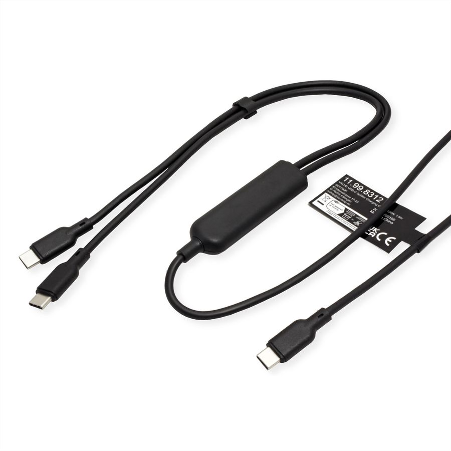 VALUE USB Typ C Split-Ladekabel, C - 2x C, ST/ST, max. 100W, schwarz, 1,8 m