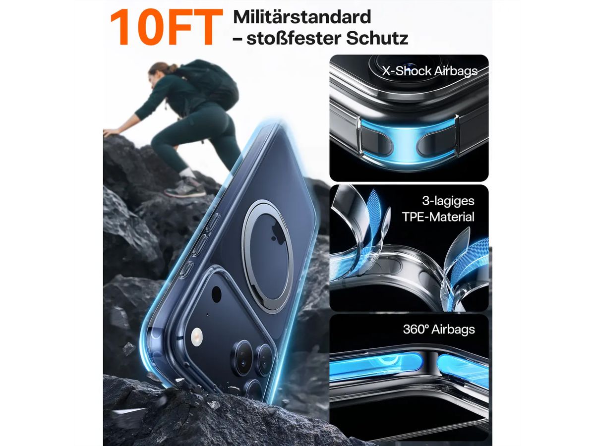 Torras Upro Ostand Case, iPhone 17 Pro, MagSafe, transparent