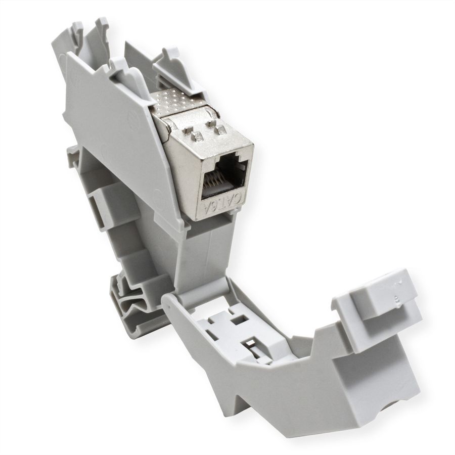 ROLINE Adaptateur de rail DIN pour module Keystone, avec Keystone Cat.6A, blindé, 45°