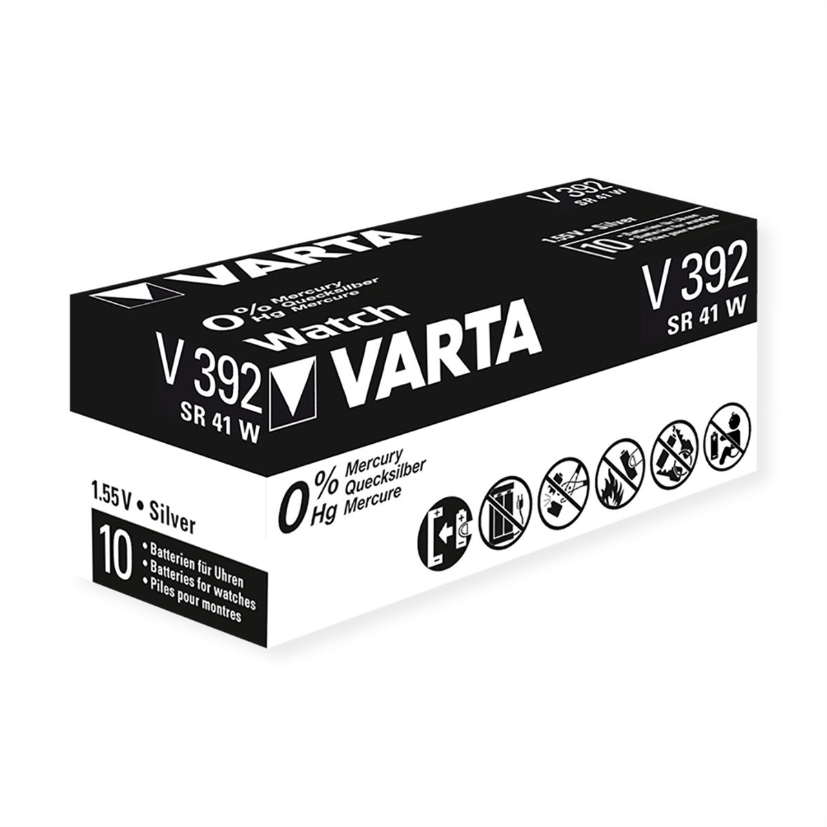 VARTA SR41, 10er Streifen, 1,55V, 39mAh, V 392 HC, Einwegbatterie Silberoxid