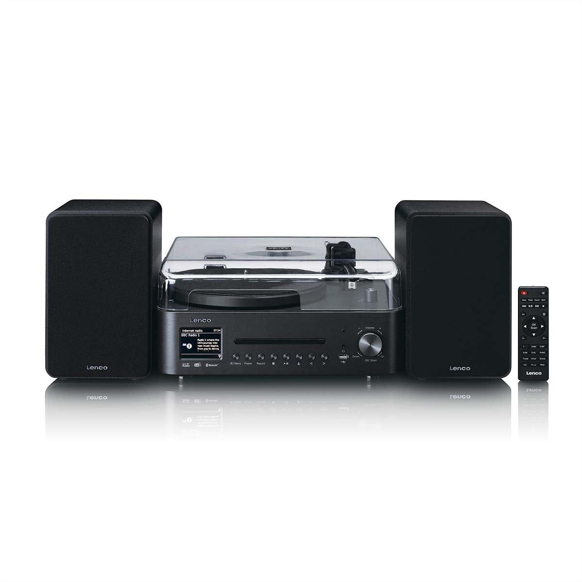 Lenco MC-760BK - Chaîne hi-fi stéréo avec platine vinyle et haut-parleurs, CD, MP3, BT, USB, RC