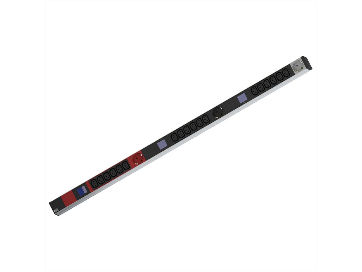 BACHMANN BN0500 19" PDU 1HE 18xC13 3x Schutzkontakt, Leistungsmessung, Anschluss CEE 3x 16A, rot