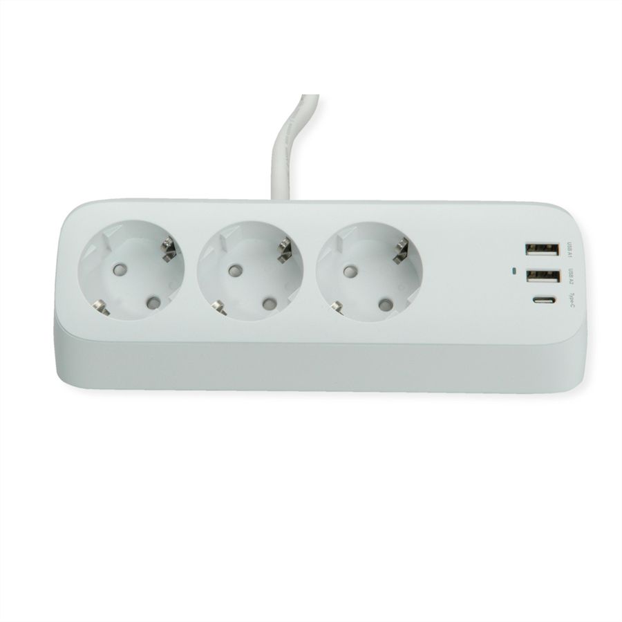 VALUE Tisch-Steckdosenleiste, 3fach mit Tisch-Klemme, inkl. USB-Charger (2x USB-A, 1x USB-C), 1,5 m