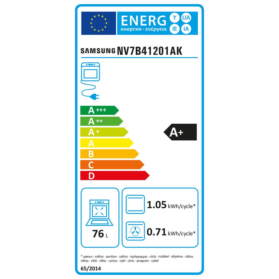 Samsung Four NV7000, A+, 76l, Clean Black, NV7B41201AK/U3