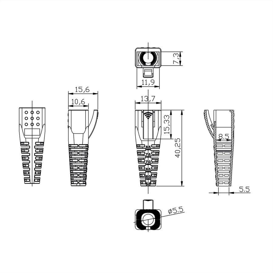 ROLINE Knickschutztülle für RJ-45, 10 Stck, grau