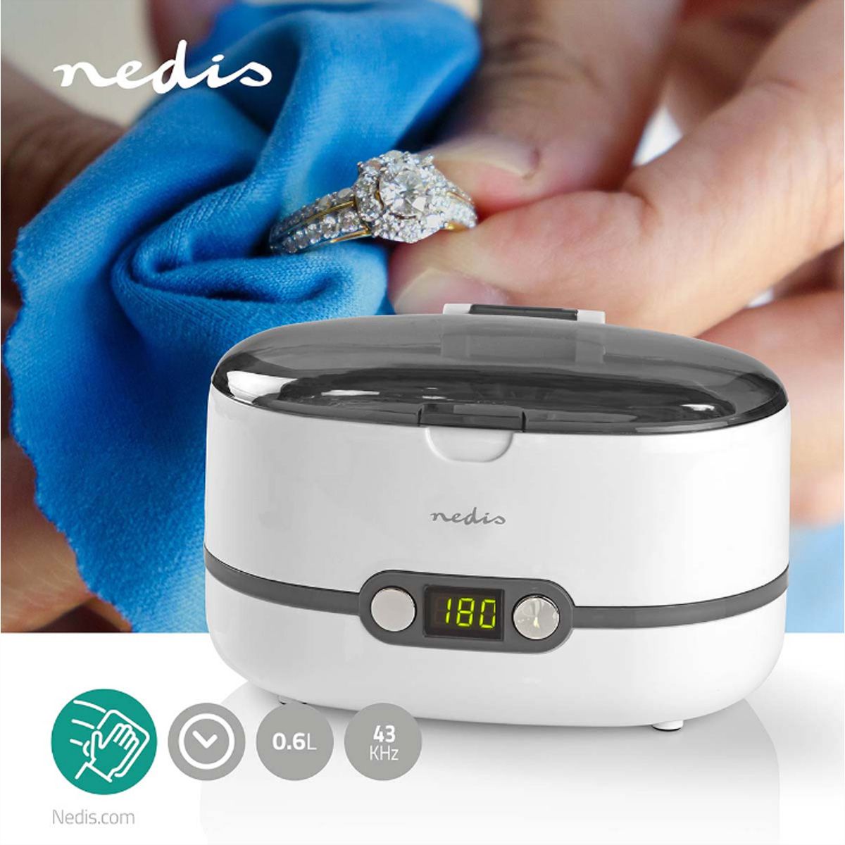 Nedis Nettoyeur à ultrasons pour bijoux, 230V, 50Hz, weiss