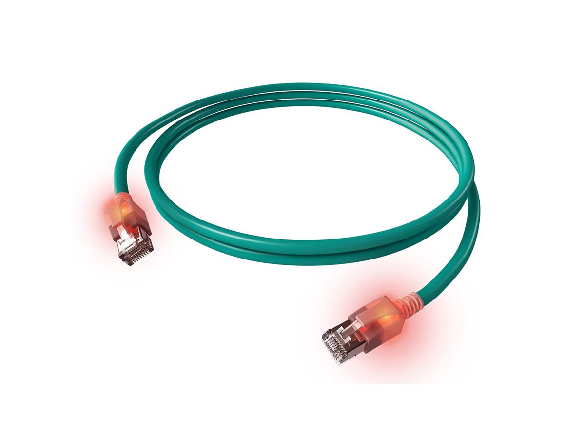 EasyLan DualBoot LED Patchkabel RJ45 S/FTP Kat.6A (Class EA), mit saCon Stecker, LSOH, türkis, 0,5 m