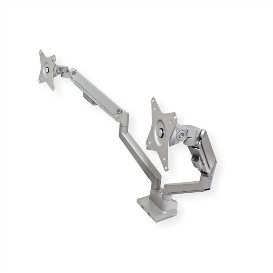 ROLINE Support double LCD, vérin à gaz, 5 articulations, fixation sur bureau, 17-23", jusqu'à 2x 9 kg, argent