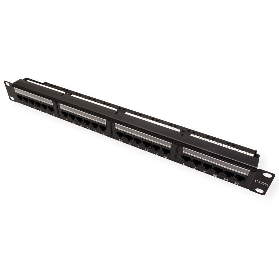 TELEGÄRTNER 19"-Verteiler MPP24 1 HE, Cat.6A (Class EA) (ISO/IEC), 24 Ports, schwarz