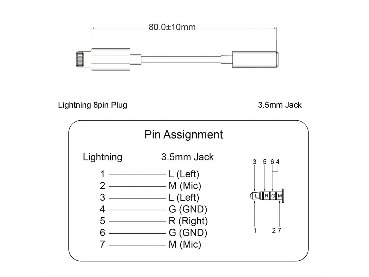 ROLINE Adapter Lightning - 3,5mm Audio, 0,13 m