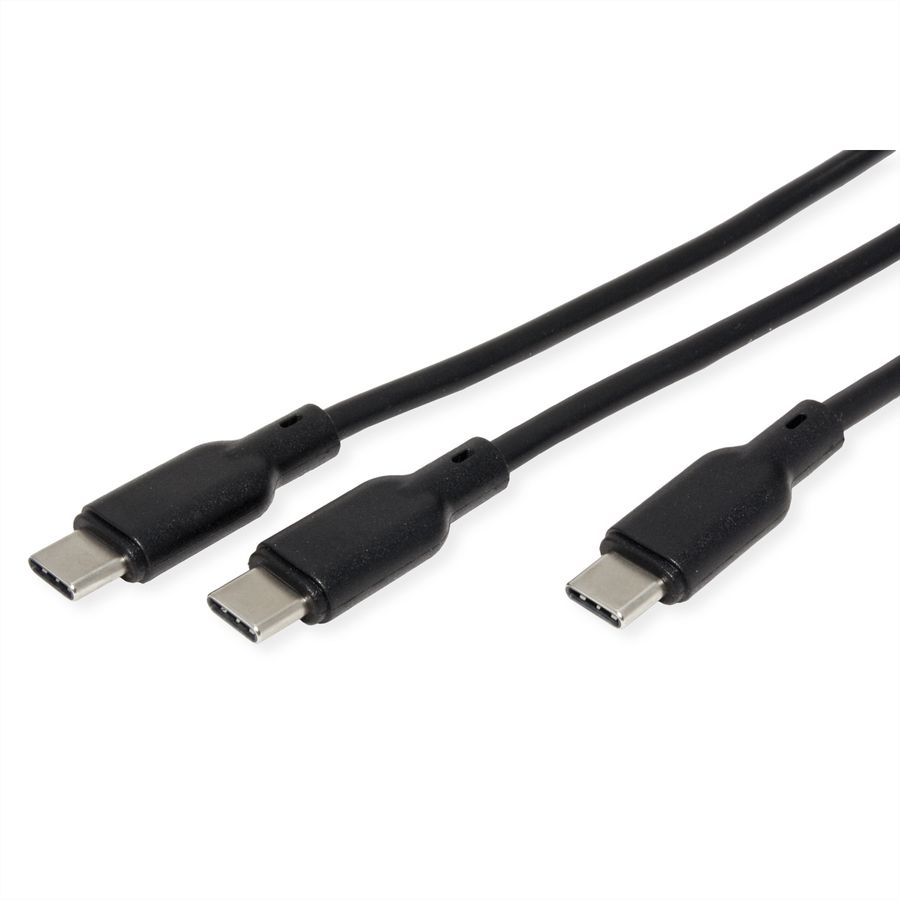 VALUE USB Typ C Split-Ladekabel, C - 2x C, ST/ST, max. 100W, schwarz, 1,8 m